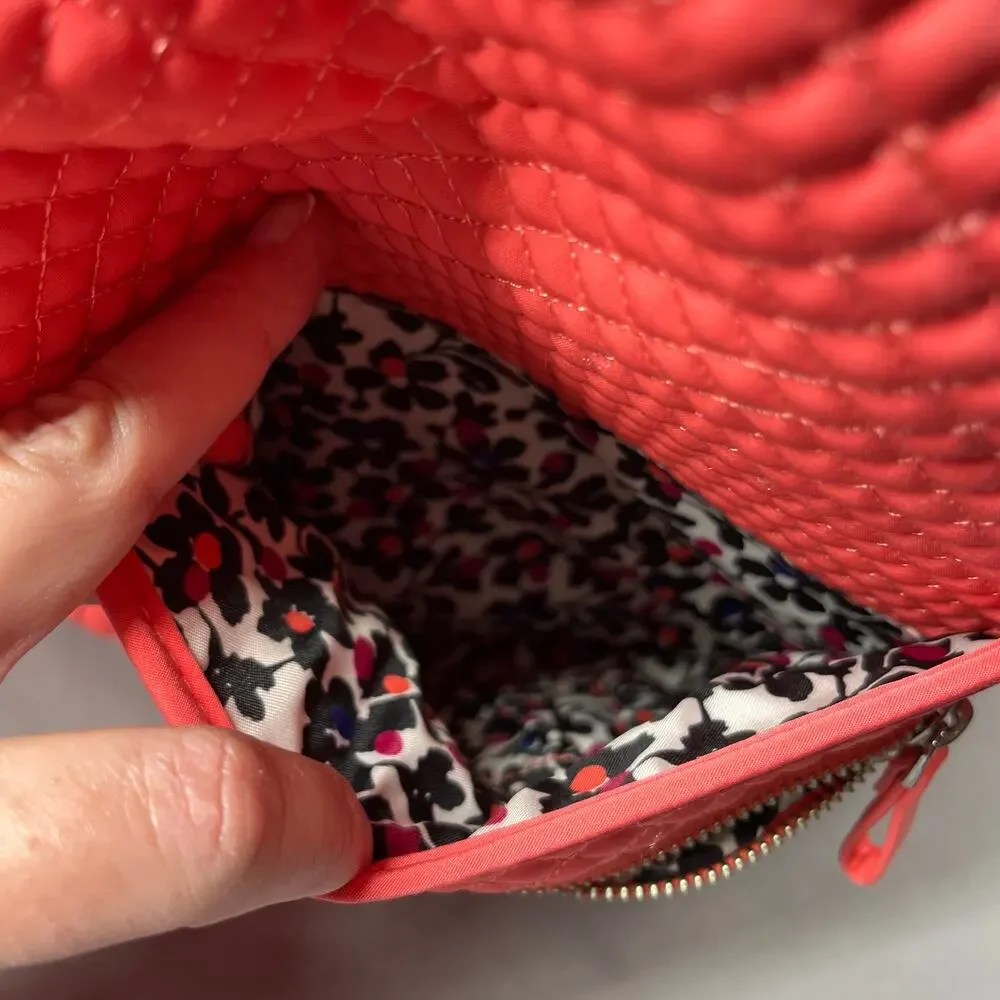 Vera Bradley Big Tote Bag Zip Top Quilted Coral Interior Pockets Bonus Clear Bag